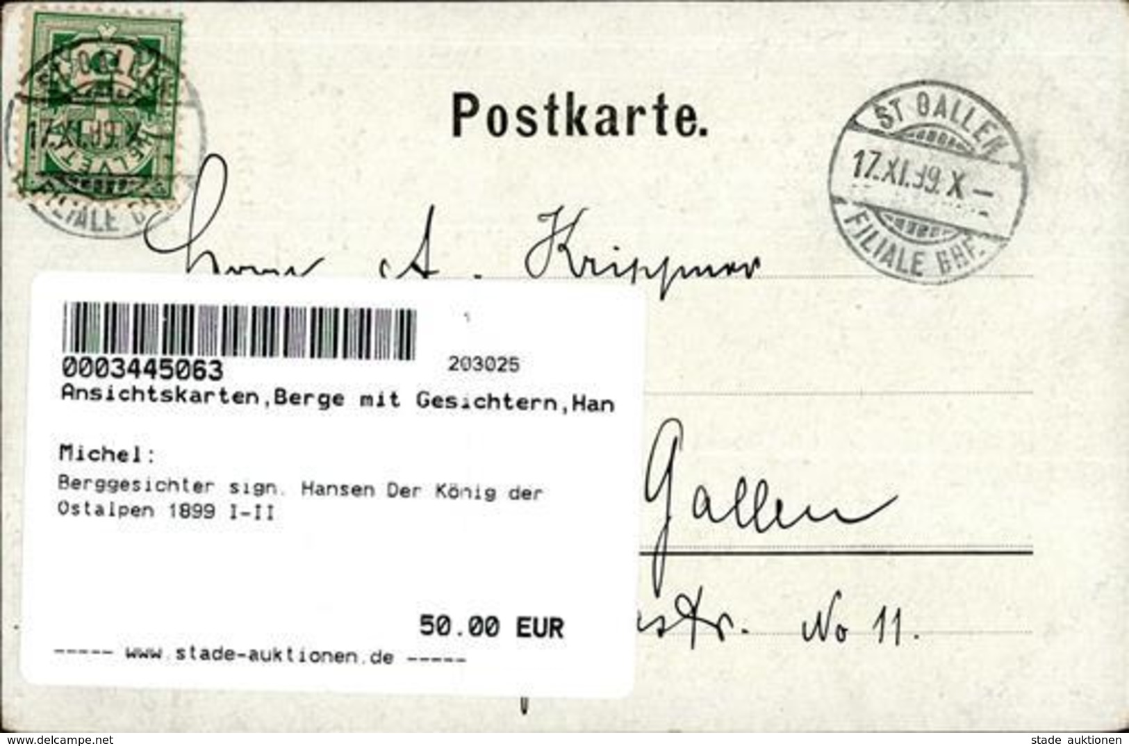 Berggesichter Sign. Hansen Der König Der Ostalpen 1899 I-II Face à La Montagne - Sonstige & Ohne Zuordnung