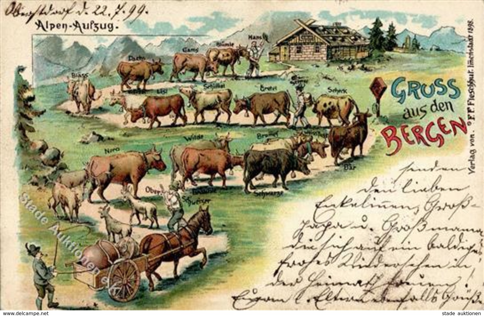 Gruss Aus Den Bergen Alpen Aufzug Lithographie 1899 I-II Montagnes - Sonstige & Ohne Zuordnung