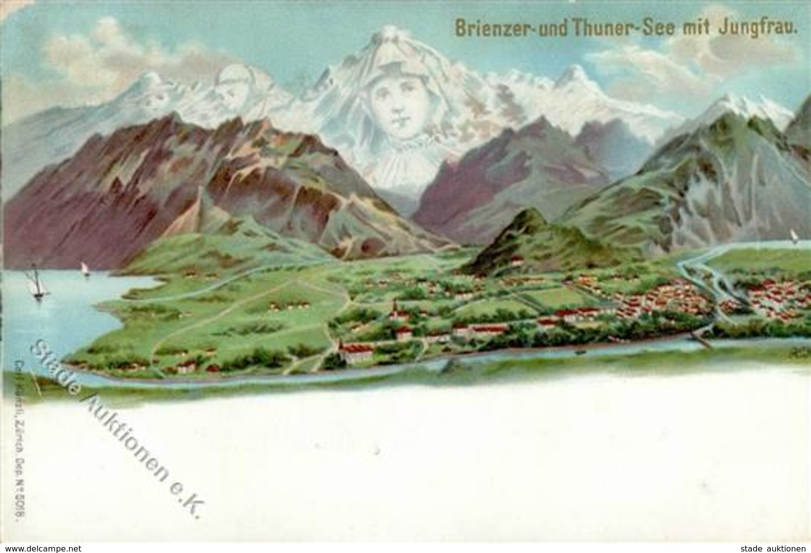 Berggesicht Brienzer U. Thuner See Mit Jungfrau Künstlerkarte I-II (RSAbschürfung) - Autres & Non Classés