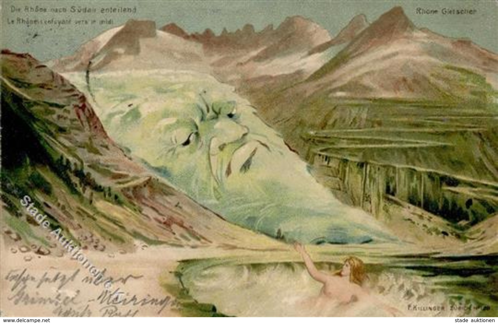 Berggesicht Die Rhone Nach Süden Enteilend Künstlerkarte 1898 I-II - Sonstige & Ohne Zuordnung