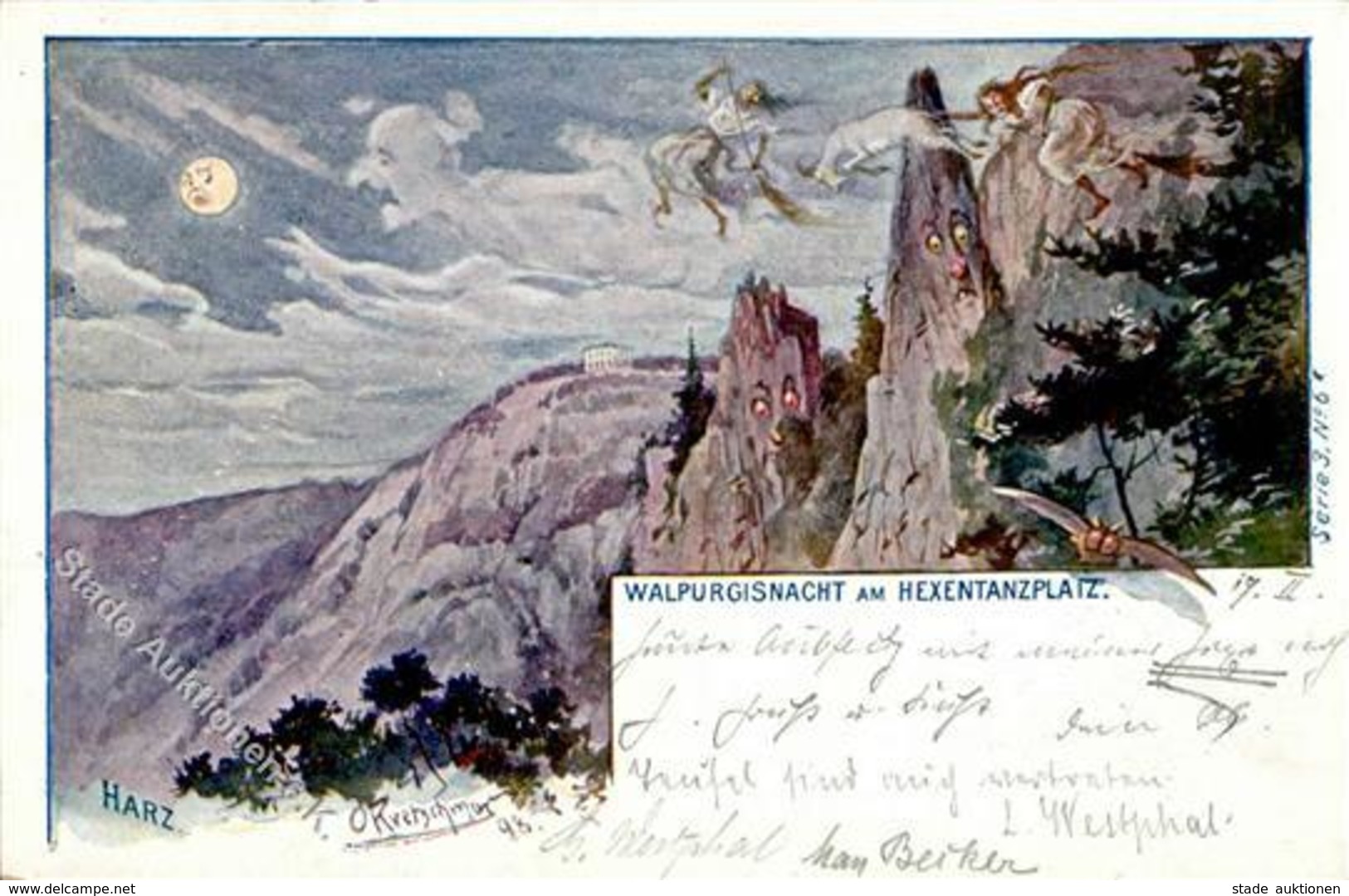 Berggesicht Kretschmann, O. Walpurgisnacht Am Hexentanzplatz Eule Künstlerkarte 1905 I-II - Sonstige & Ohne Zuordnung
