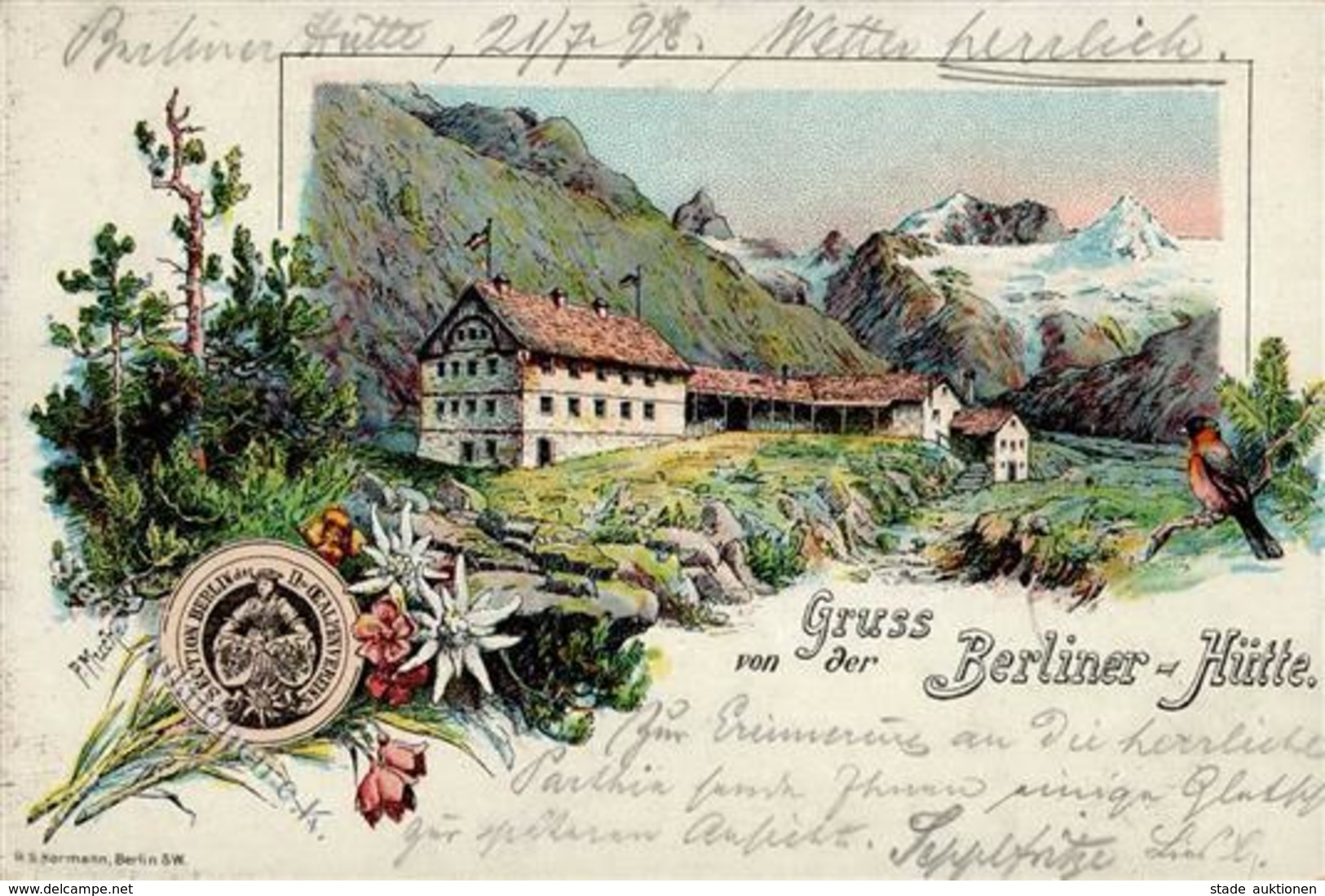 Berghütte Berliner Hütte Lithographie 1898 I-II Cabane - Sonstige & Ohne Zuordnung