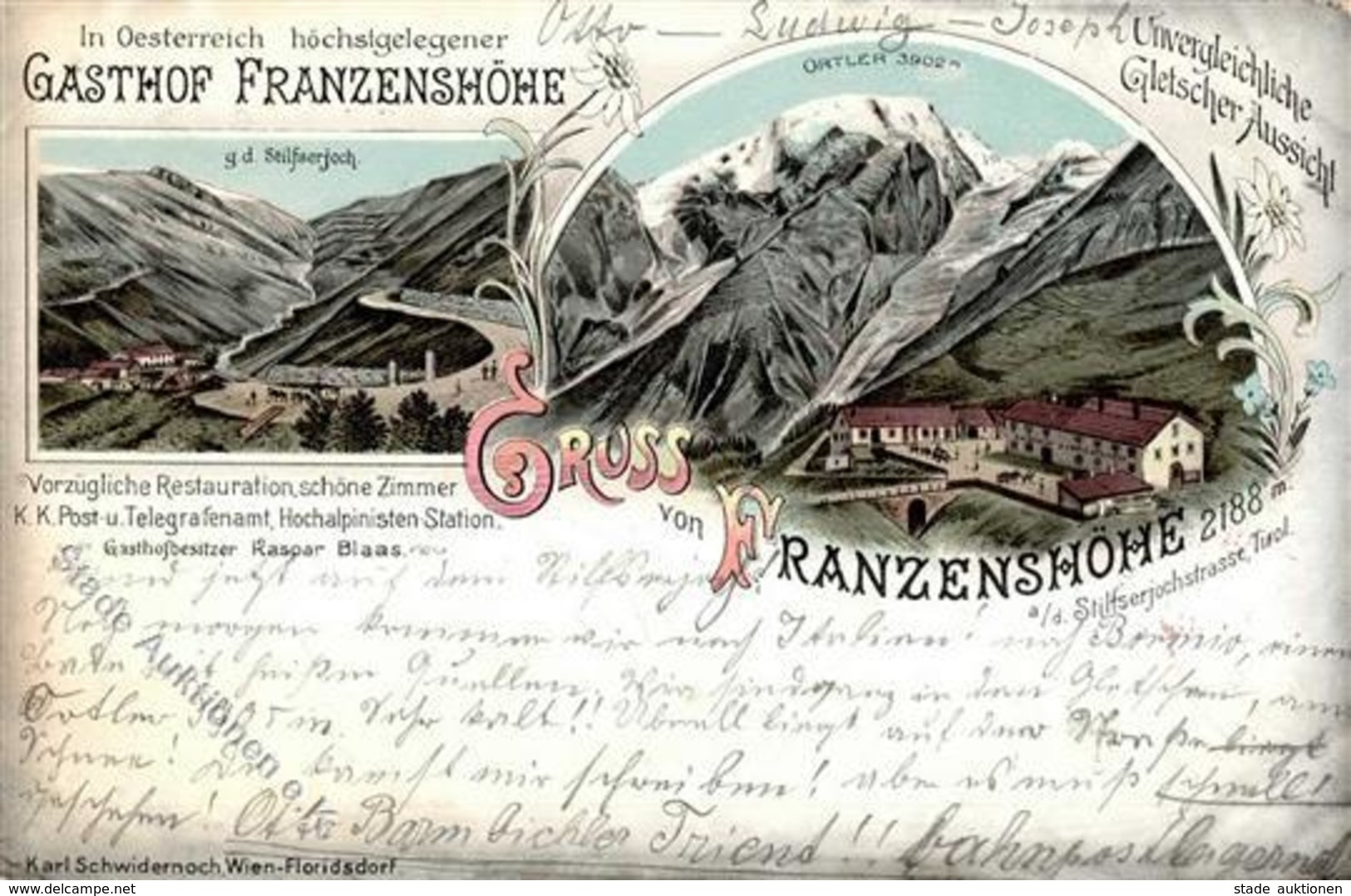 Berghütte Franzenhöhe Stifserjoch Lithographie 1898 I-II Cabane - Other & Unclassified