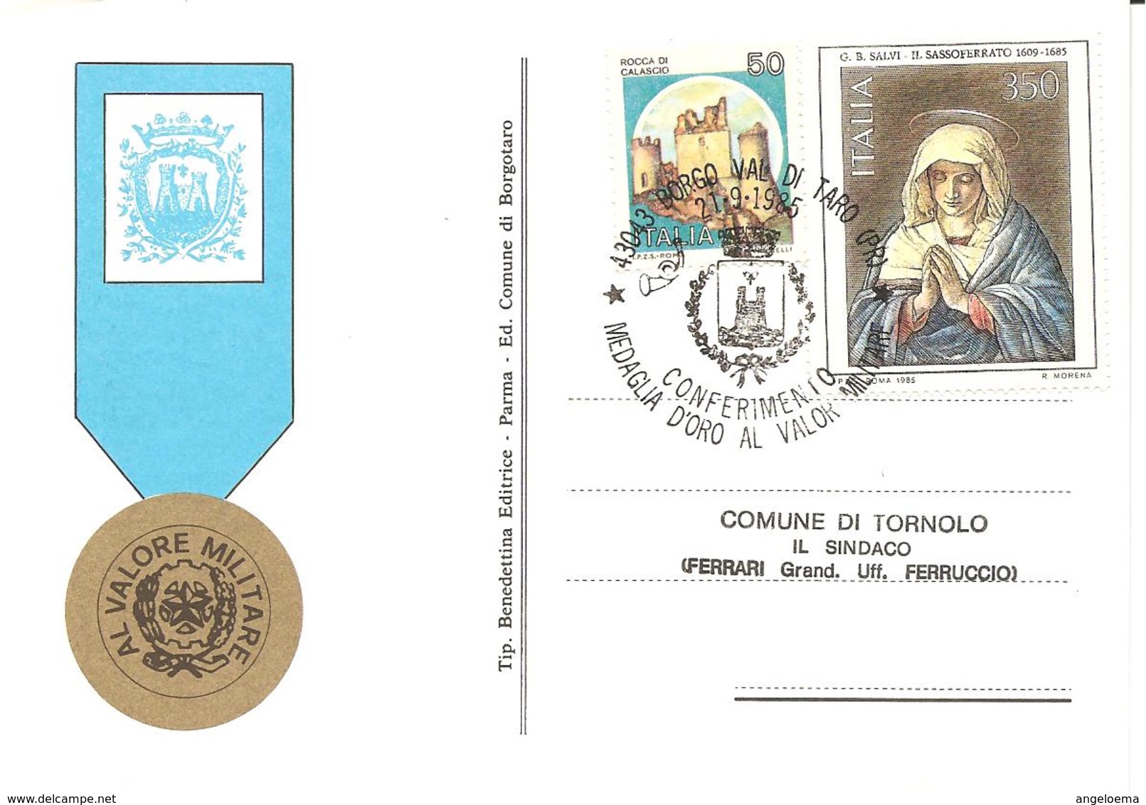 ITALIA - 1985 BORGO VAL DI TARO (PR)  Conferimento Medaglia D'oro Al Valor Militare Su Cartolina Speciale - Non Classificati