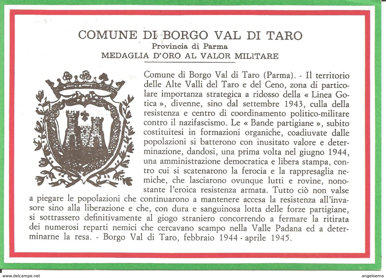 ITALIA - 1985 BORGO VAL DI TARO (PR)  Conferimento Medaglia D'oro Al Valor Militare Su Cartolina Speciale - Non Classificati