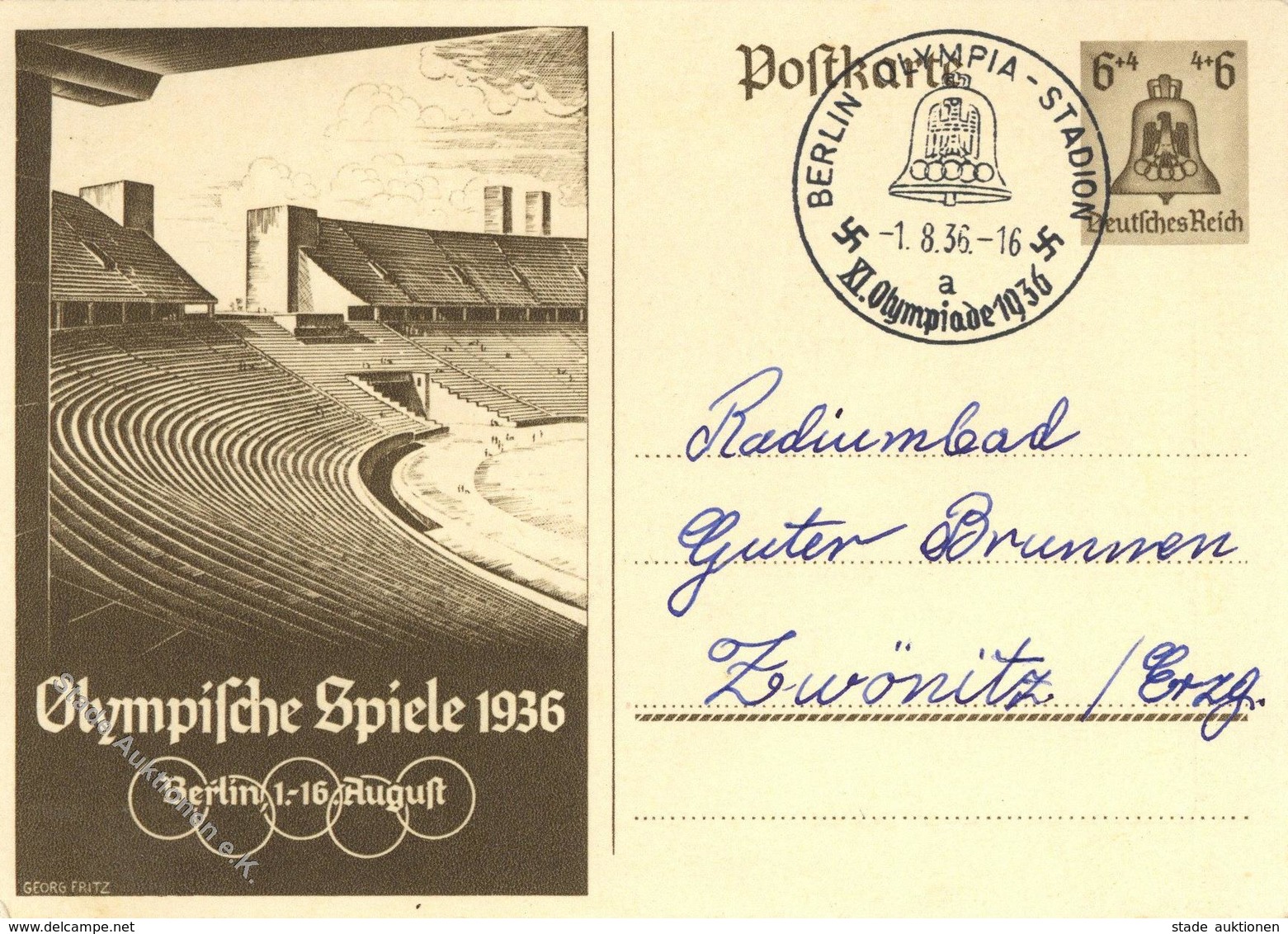 BERLIN OLYMPIA 1936 - DR GSK P 259 Mit S-o Und Rücks. Seltenem Zudruck -Zur Erinnerung An Die OLYMPISCHEN SPIELE 1936 Ma - Olympic Games