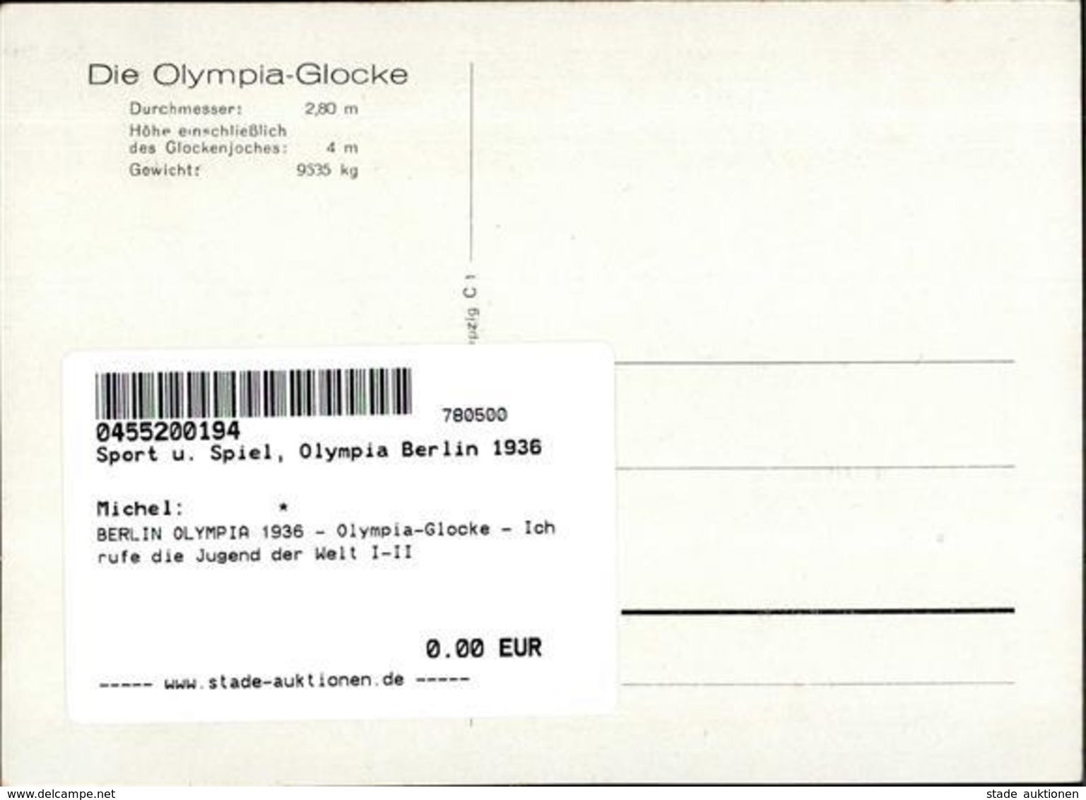 BERLIN OLYMPIA 1936 - Olympia-Glocke - Ich Rufe Die Jugend Der Welt I-II - Olympic Games