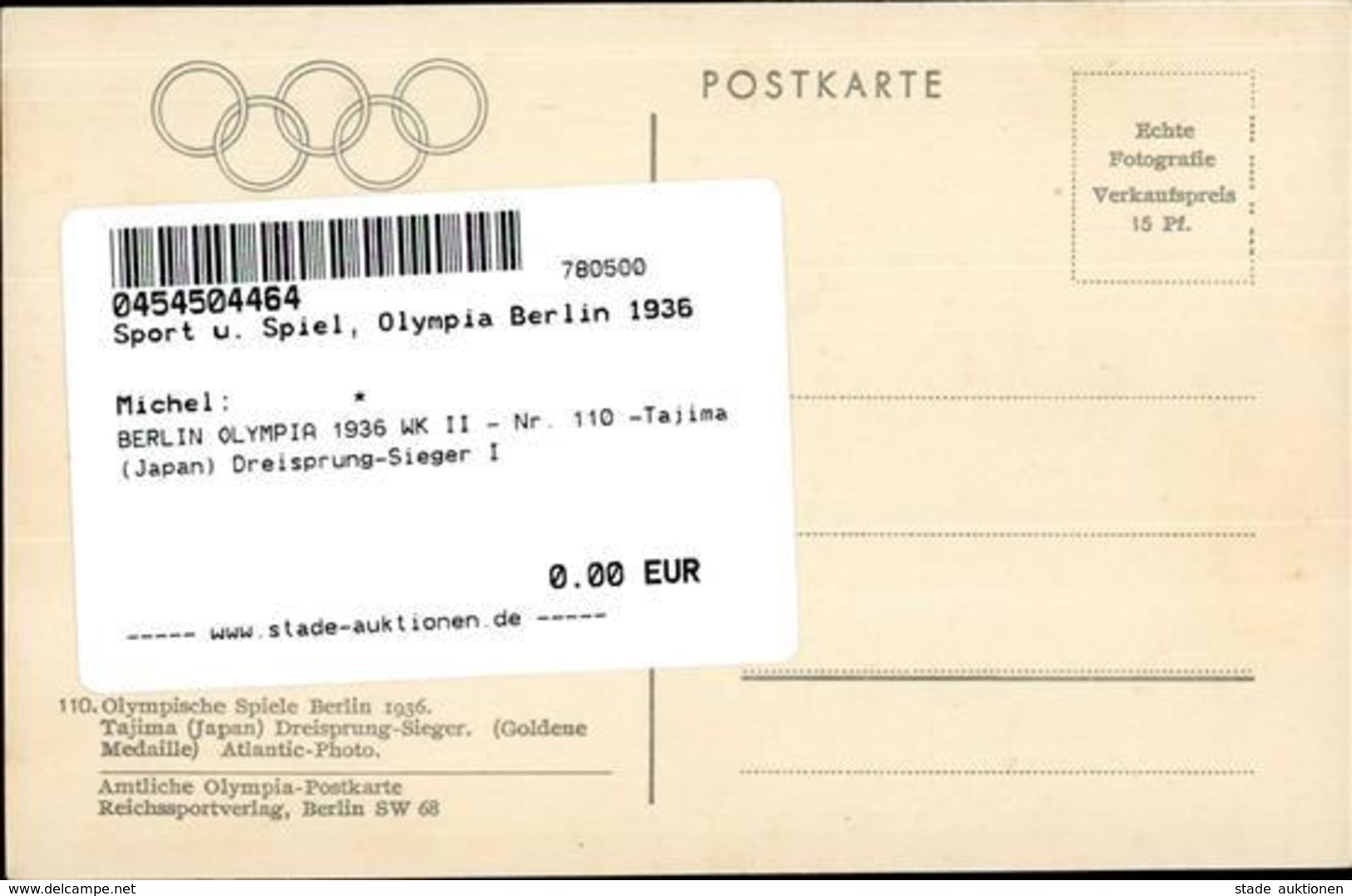 BERLIN OLYMPIA 1936 WK II - Nr. 110 -Tajima (Japan) Dreisprung-Sieger I - Olympic Games