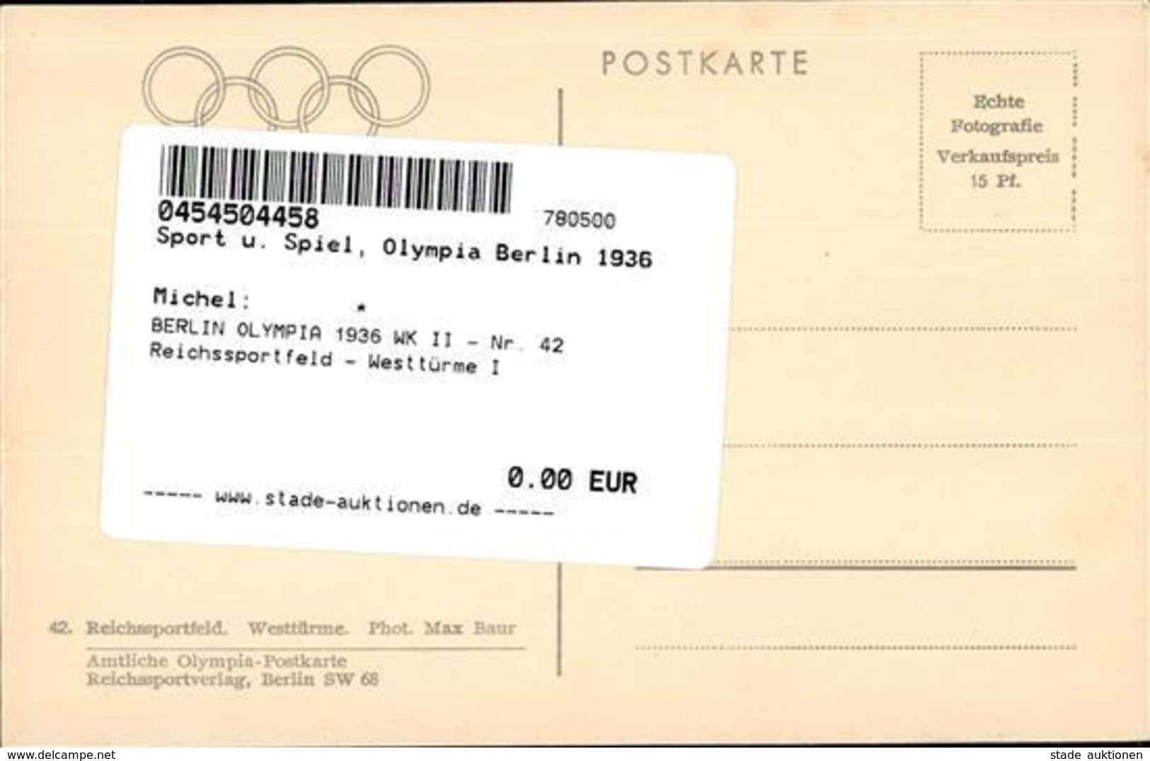 BERLIN OLYMPIA 1936 WK II - Nr. 42 Reichssportfeld - Westtürme I - Jeux Olympiques