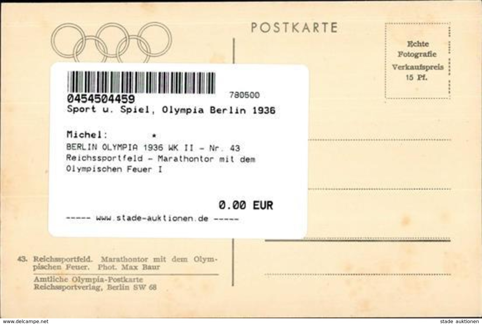 BERLIN OLYMPIA 1936 WK II - Nr. 43 Reichssportfeld - Marathontor Mit Dem Olympischen Feuer I - Juegos Olímpicos