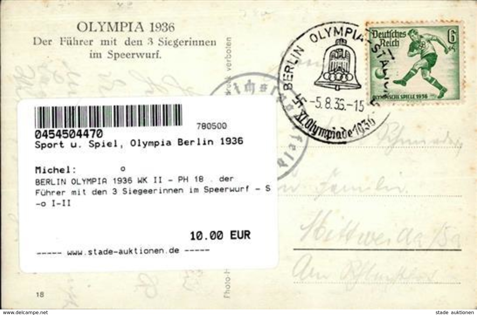 BERLIN OLYMPIA 1936 WK II - PH 18 . Der Führer Mit Den 3 Siegeerinnen Im Speerwurf - S-o I-II - Olympic Games