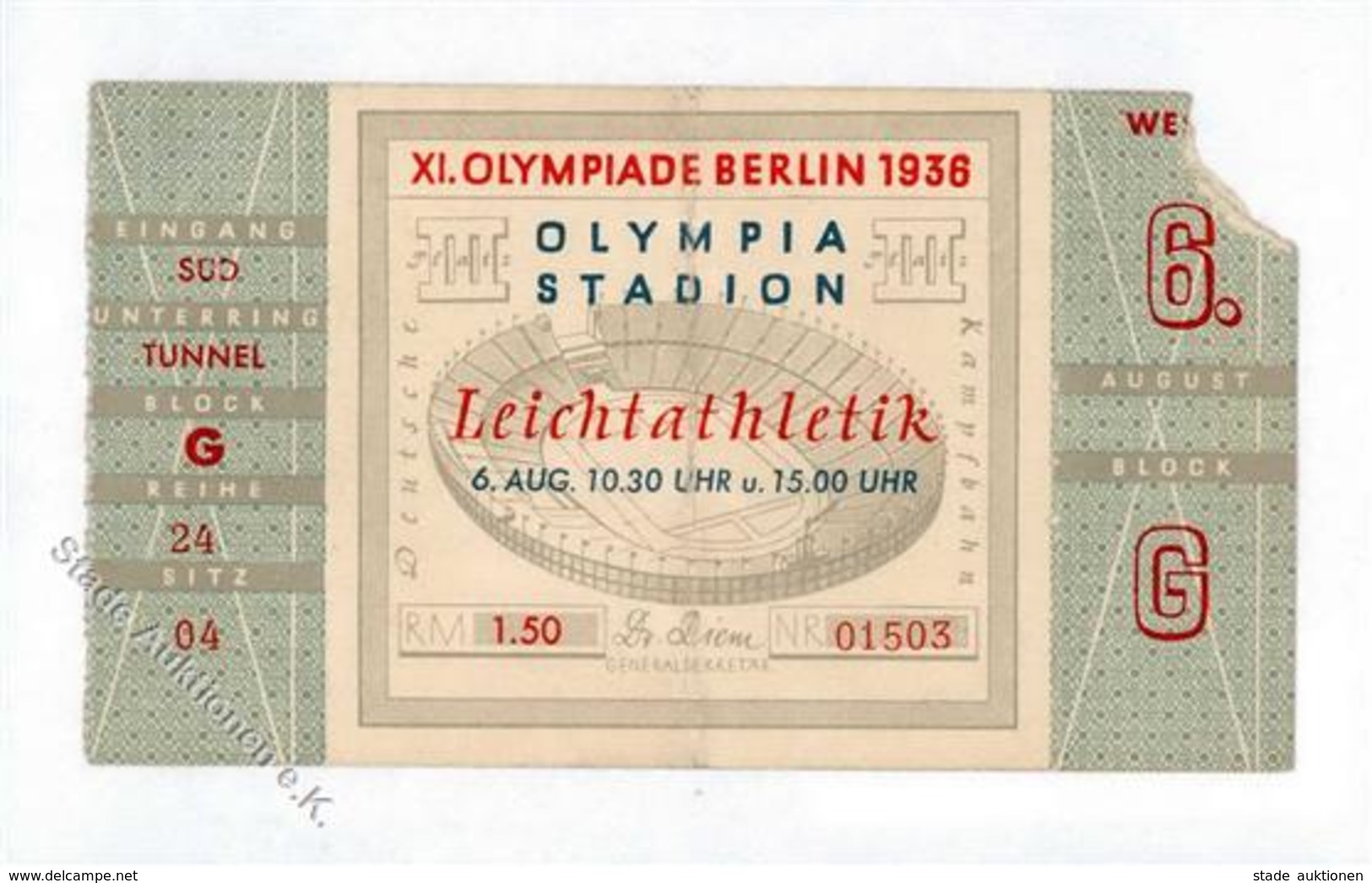 Olympiade 1936 Berlin Mitte (1000) Eintrittskarte Leichtathletik I-II - Jeux Olympiques