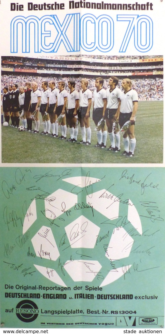 Fussball WM Mexico 1970 Plakat 60,5 X 31 Cm Mit Unterschriften Der Nationalmannschaft I-II - Fussball