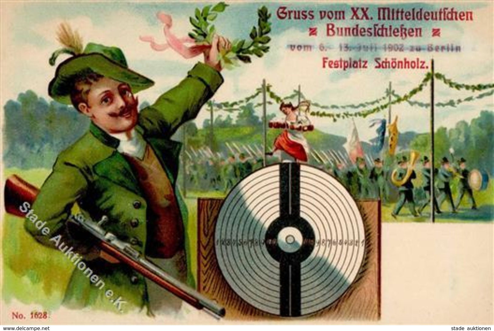 SCHÖNHOLZ-BERLIN - Gruss V. 20. MD BUNDESSCHIESSEN 1902 Festplatz Schönholz I Montagnes - Shooting (Weapons)
