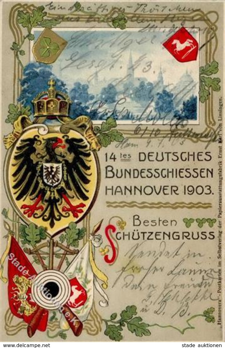 Schützenfest Hannover (3000) 14. Deutsches Bundesschießen 1903 Präge-Karte I-II - Tir (Armes)