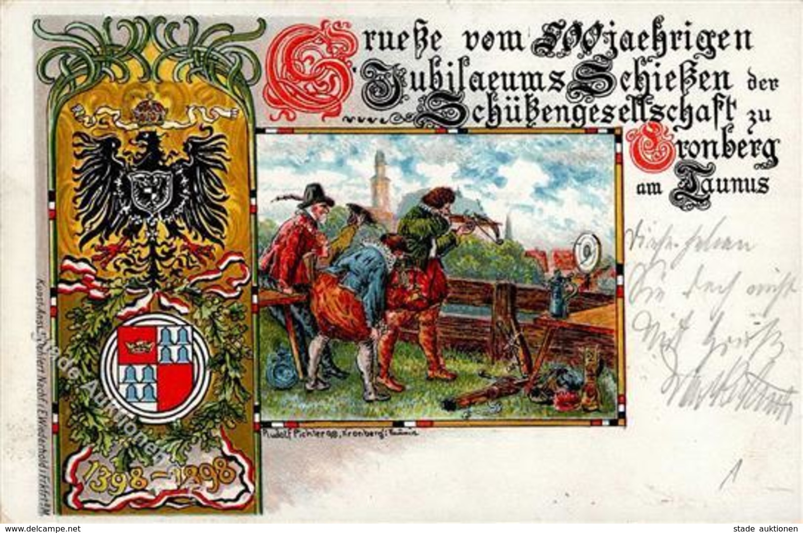 Schützenfest Kronberg (6242) 500 Jähr. Jubiläumsschießen Lithographie 1898 I-II - Tir (Armes)