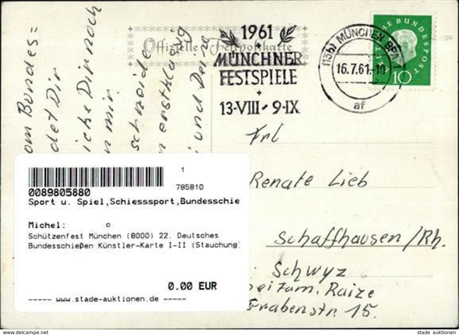 Schützenfest München (8000) 22. Deutsches Bundesschießen Künstler-Karte I-II (Stauchung) - Tiro (armas)