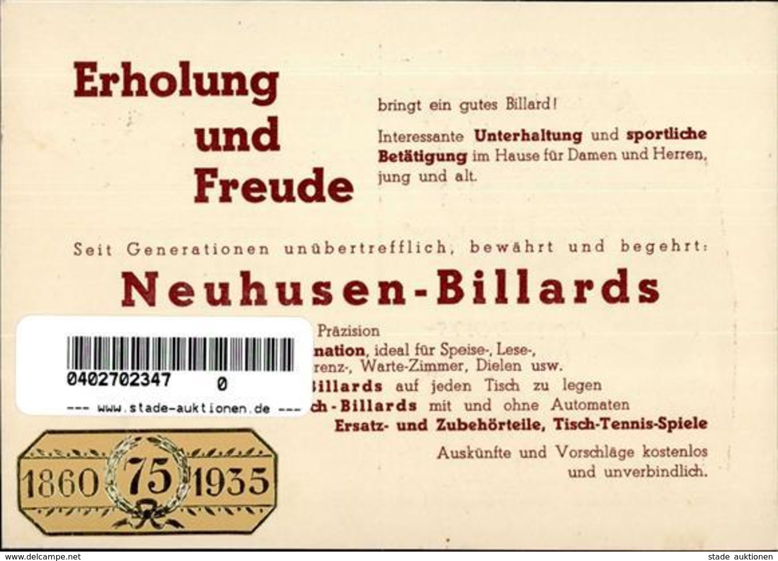 Billard Berlin Mitte (1000) J. Neuhusen Billardfabrik Werbe AK I-II - Sonstige & Ohne Zuordnung