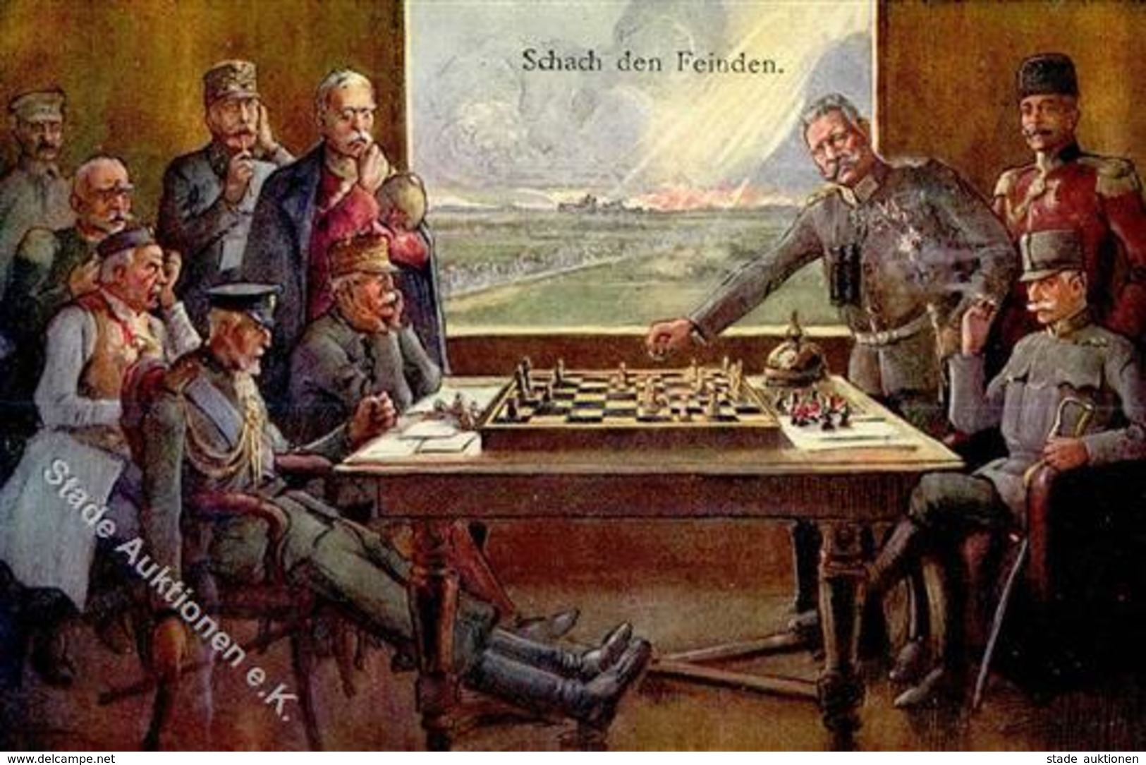 Schach Hindenburg  Künstlerkarte 1916 I-II - Chess