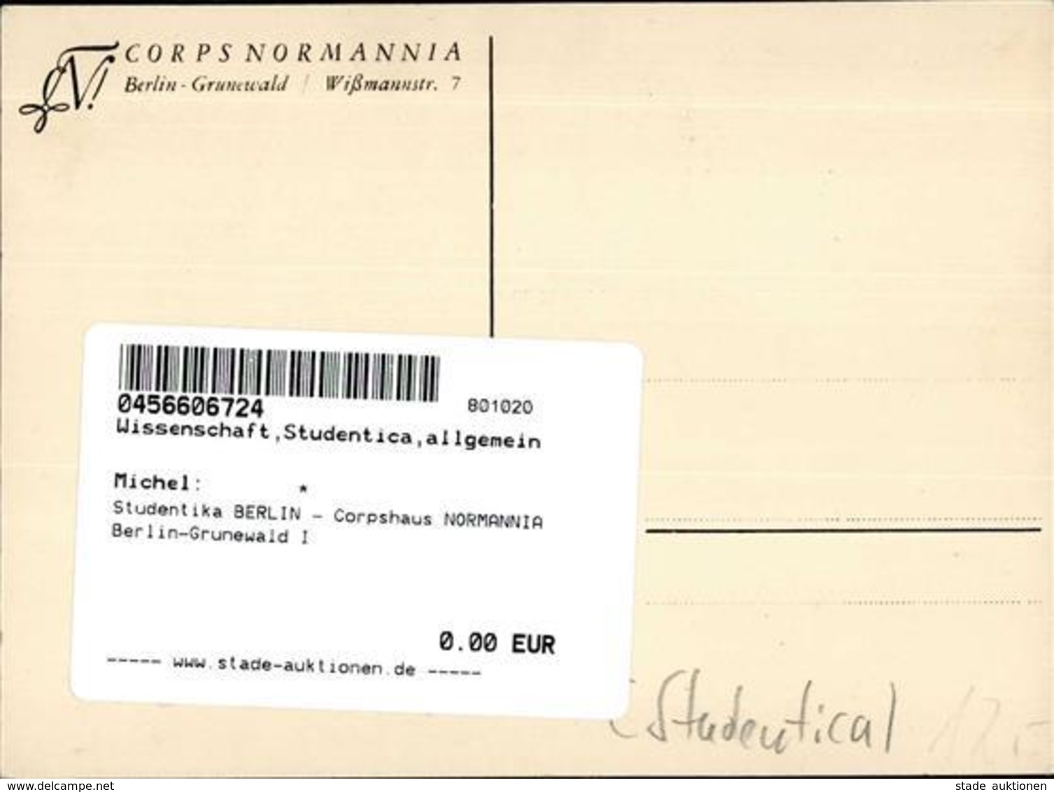 Studentika BERLIN - Corpshaus NORMANNIA Berlin-Grunewald I - Sonstige & Ohne Zuordnung