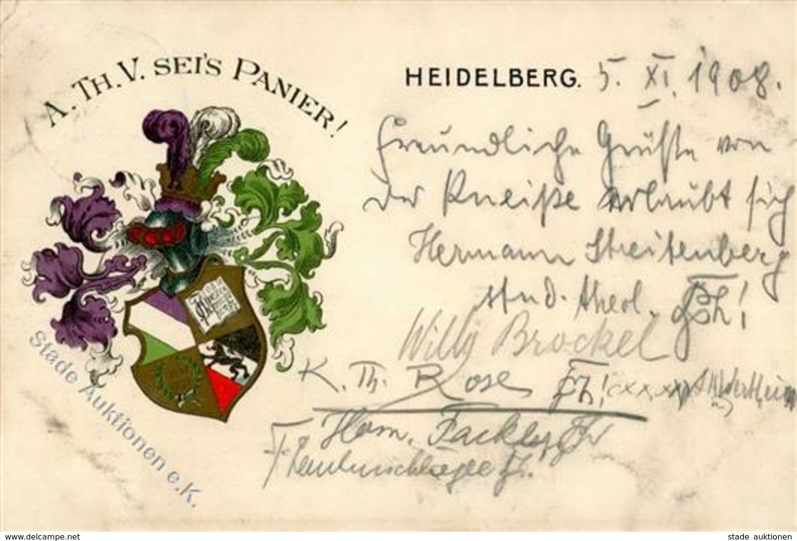Studentika Heidelberg (6900) A. Th. V. Seis Panier 1908 I-II (fleckig) - Sonstige & Ohne Zuordnung