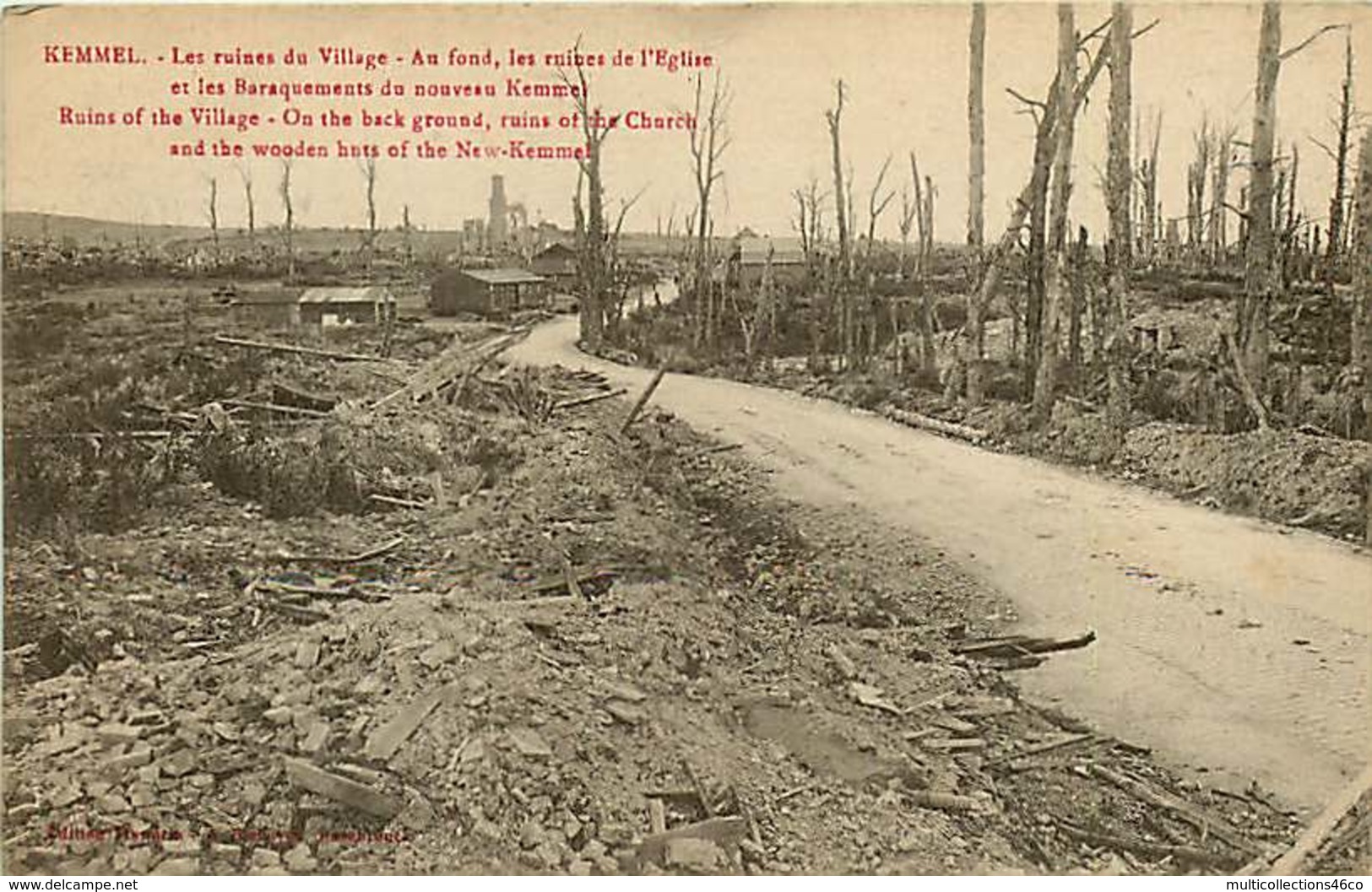 250419C - GUERRE MILITARIA BOMBARDEMENT - BELGIQUE KEMMEL Ruines Du Village Ruines église Et Baraquements Nouveau Kemmel - Heuvelland