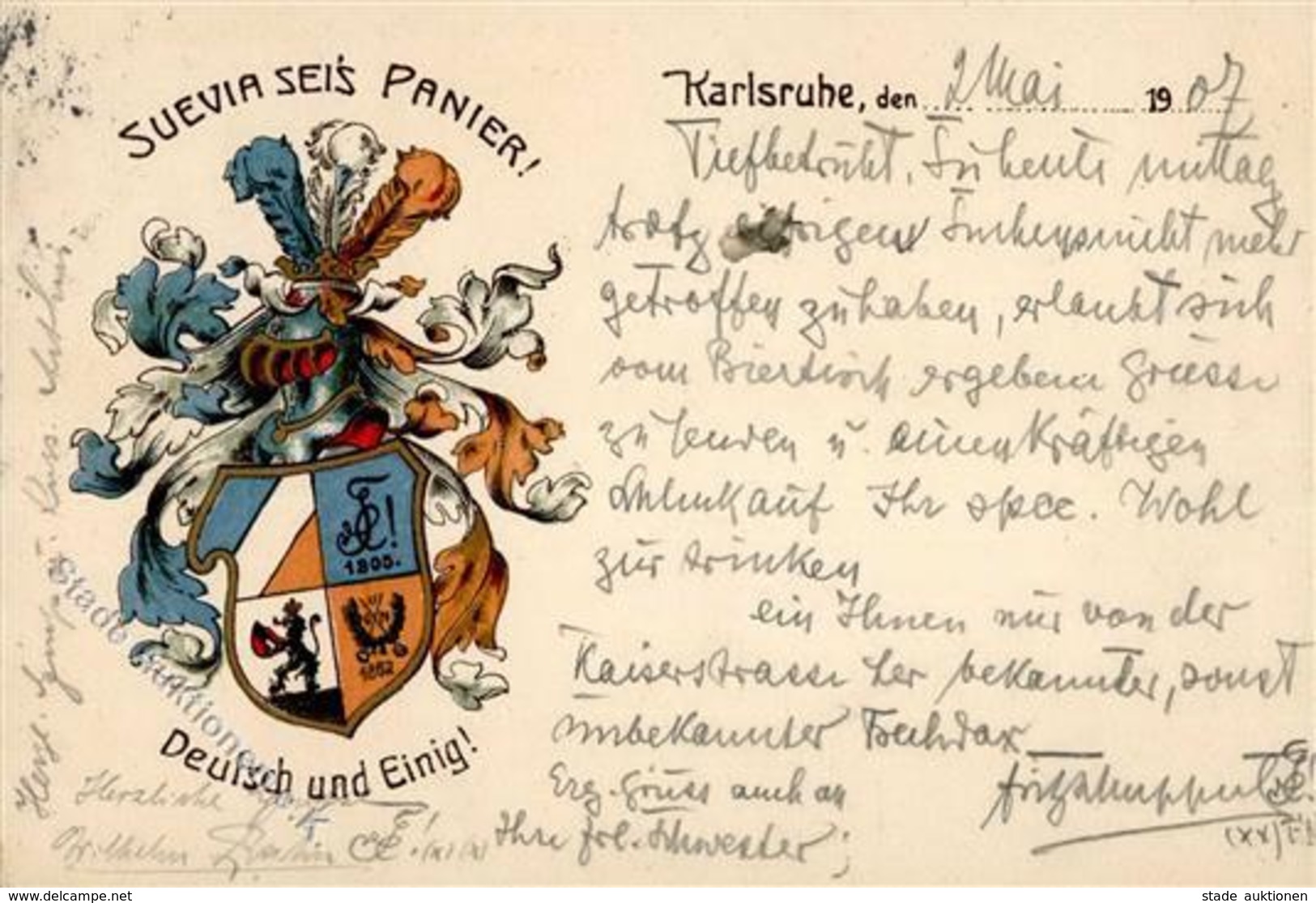 Studentika Karlsruhe (7500) Suevia Sei's Panier 1907 I-II (fleckig) - Other & Unclassified