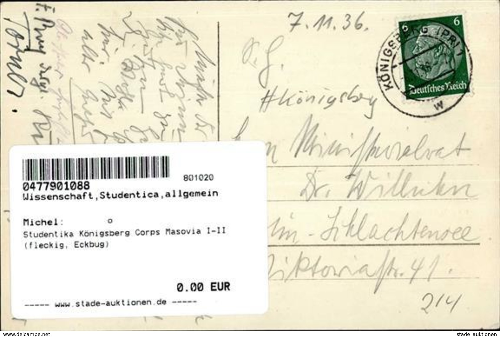 Studentika Königsberg Corps Masovia I-II (fleckig, Eckbug) - Other & Unclassified