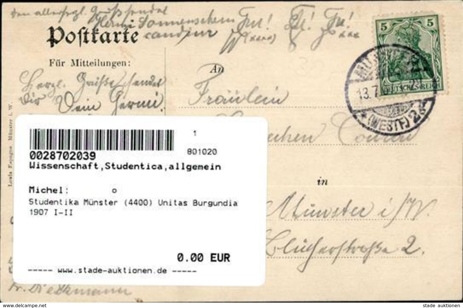 Studentika Münster (4400) Unitas Burgundia 1907 I-II - Sonstige & Ohne Zuordnung