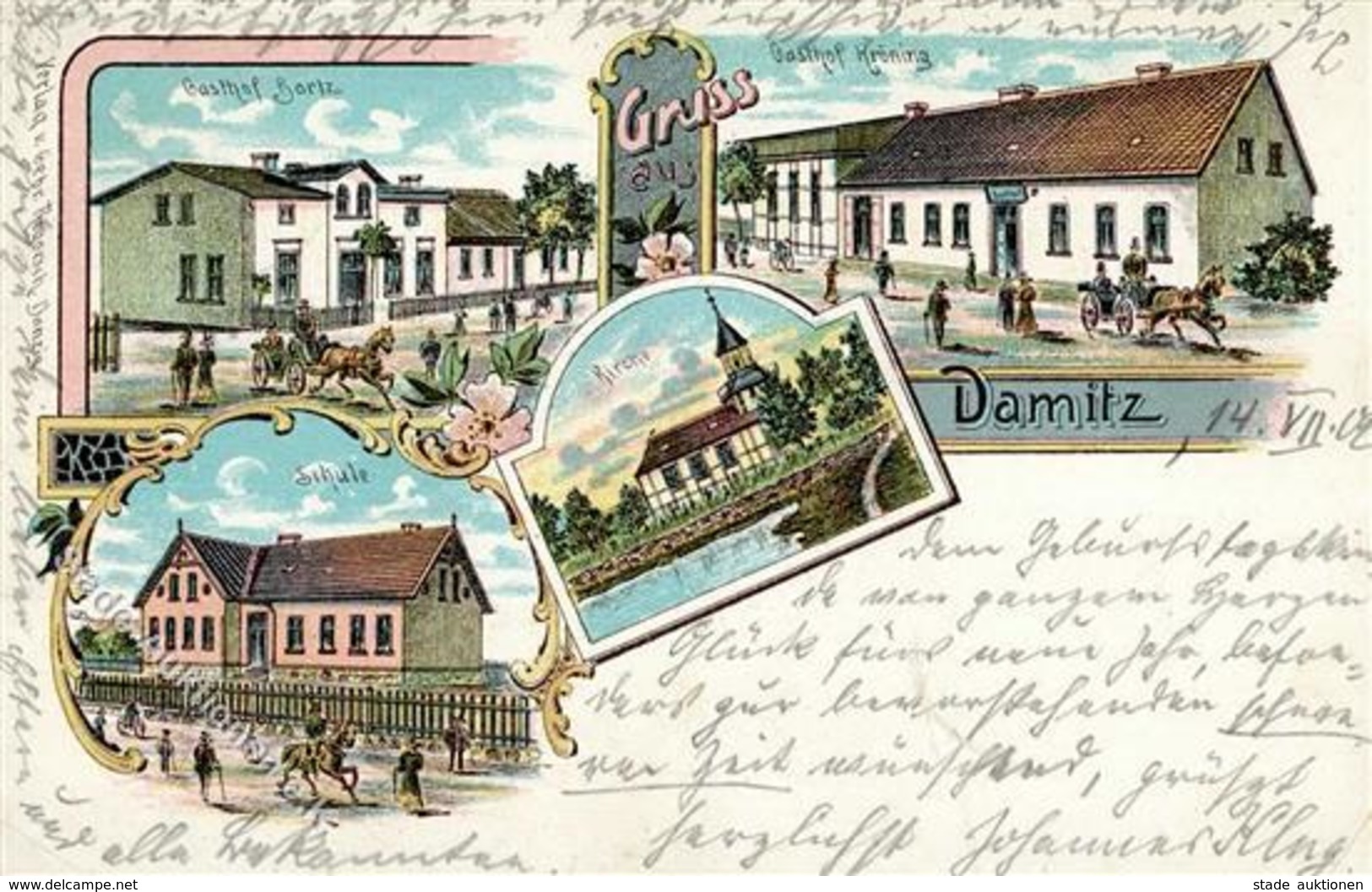 DAMITZ,Pommern - Gasthof Bartz + Gasthof Kröning Ecke Gestoßen I-II - Kamerun
