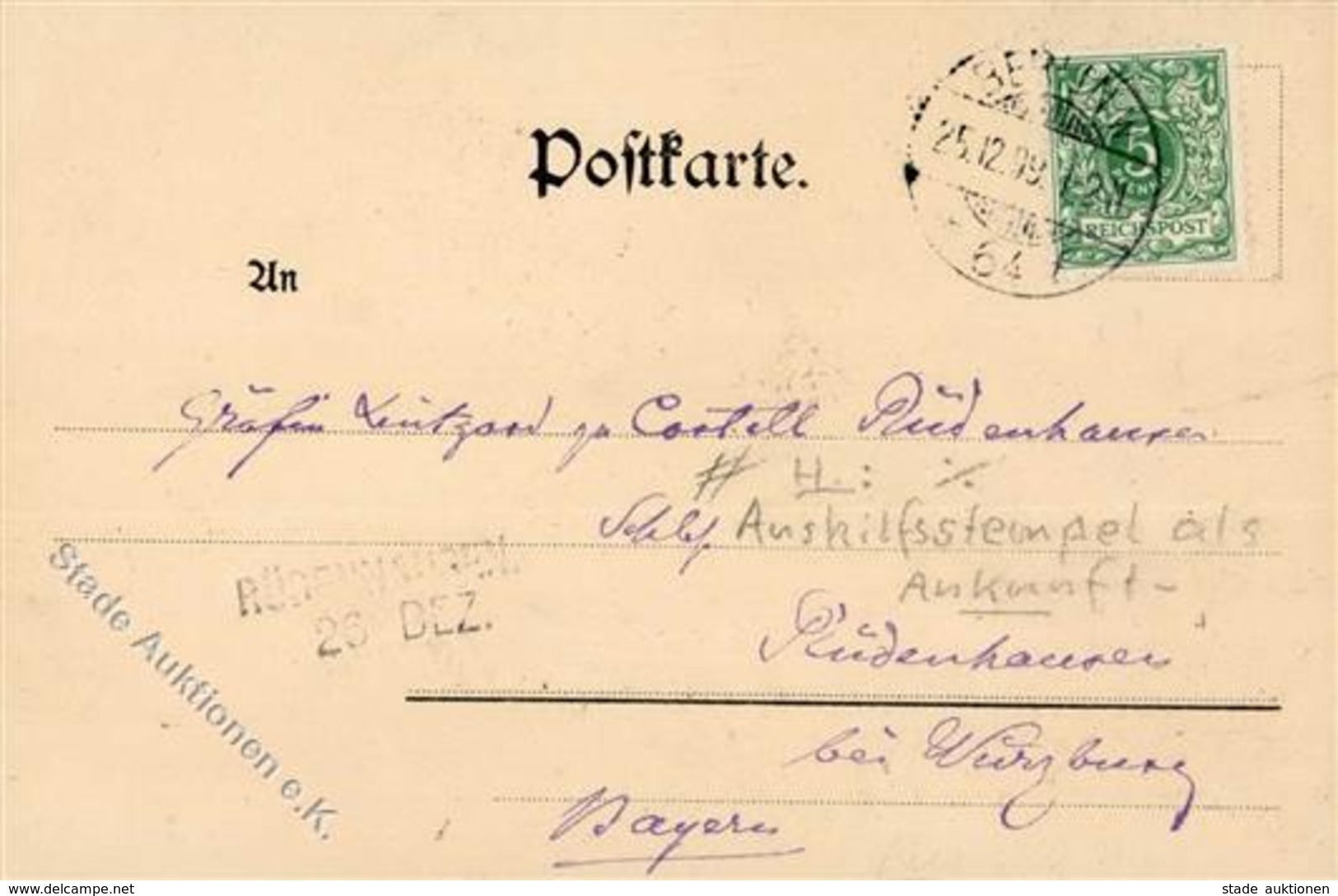 Philatelie Aushilfsstempel Als Ankunftsstempel Rüdenhausen 20 Dez. RS Dom Berlin 1899 I-II - Sonstige & Ohne Zuordnung