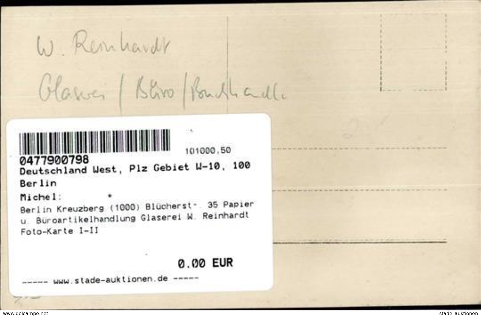 Berlin Kreuzberg (1000) Blücherstr. 35 Papier U. Büroartikelhandlung Glaserei W. Reinhardt Foto-Karte I-II - Cameroun