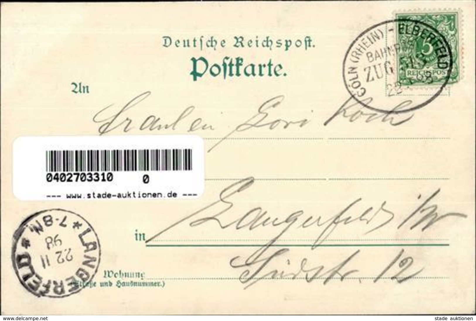 Berlin Mitte (1000) Preussische Lebens-Versicherungs-Aktien-Gesellschaft Bahnpost Köln Elberfeld Zug 513 1898 I- - Kamerun