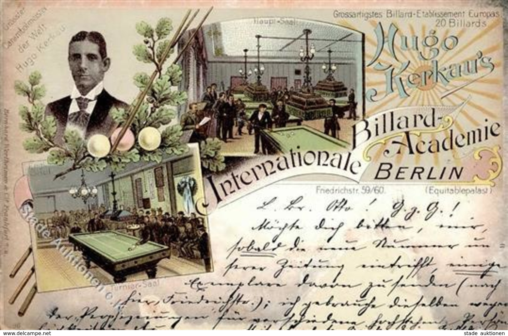Berlin Mitte (1000) Vorläufer Internationale Billard Academie Hugo Kerkau Lithographie 1896 I-II - Kamerun