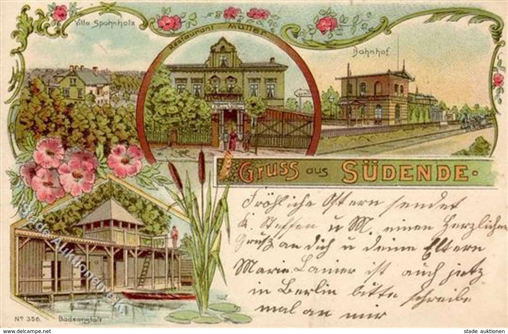 Berlin Südende (1000) Bahnhof Eisenbahn Gasthaus Müller Schwimmbad Lithographie 1904 I-II Chemin De Fer - Kamerun