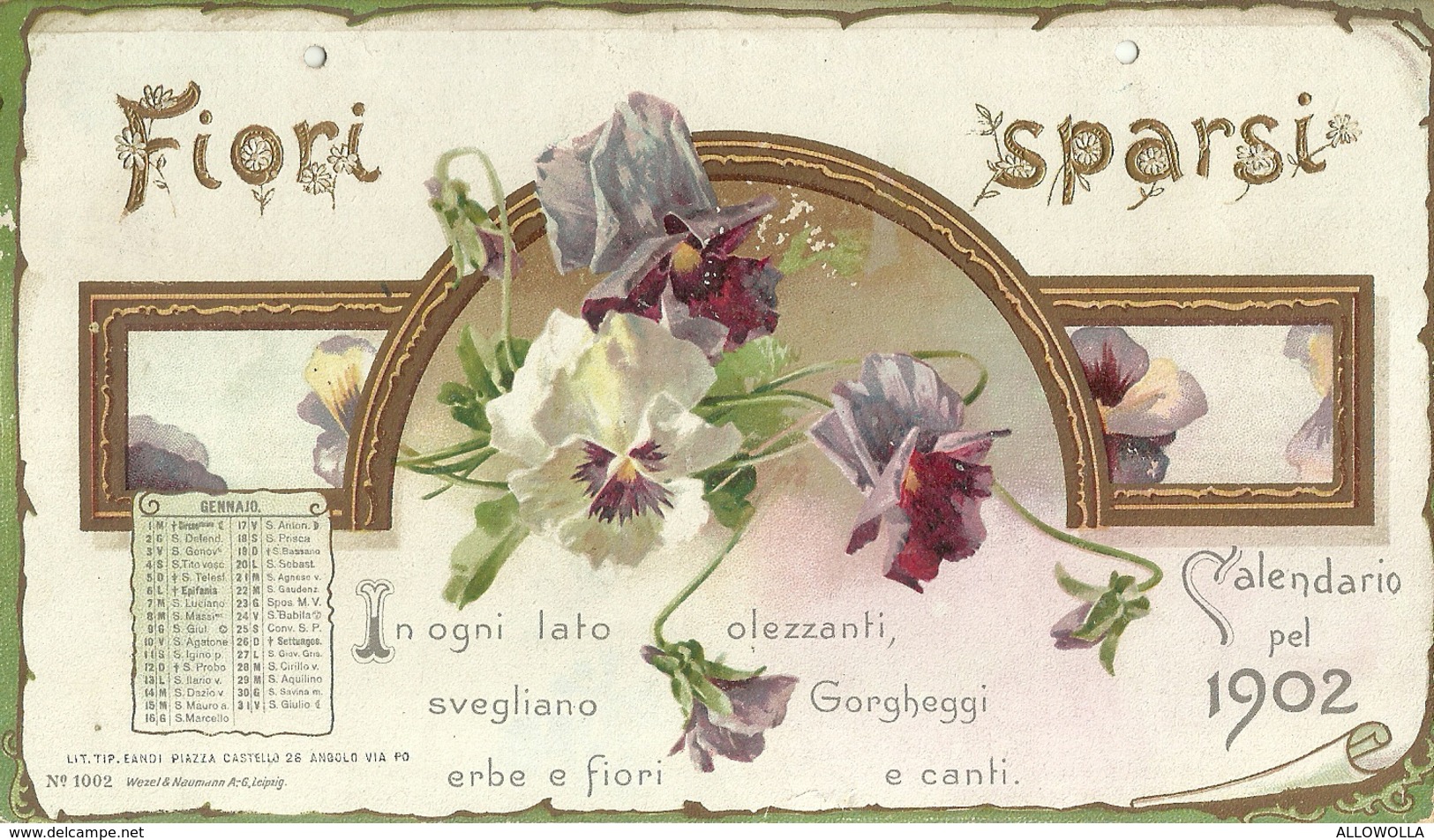 3387 " FIORI SPARSI-CALDENDARIO DEL 1902 " INCOMPLETO-SOLO MESE DI GENNAIO-ORIGINALE - Formato Grande : 1901-20