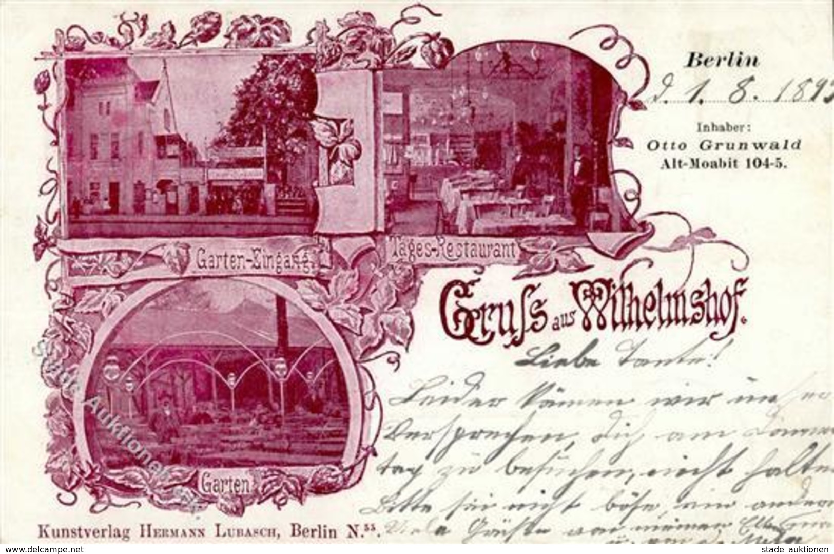 Moabit (1000) Gasthaus Wilhelmshof Otto Grunwald  1899 II (Stauchung) - Cameroon