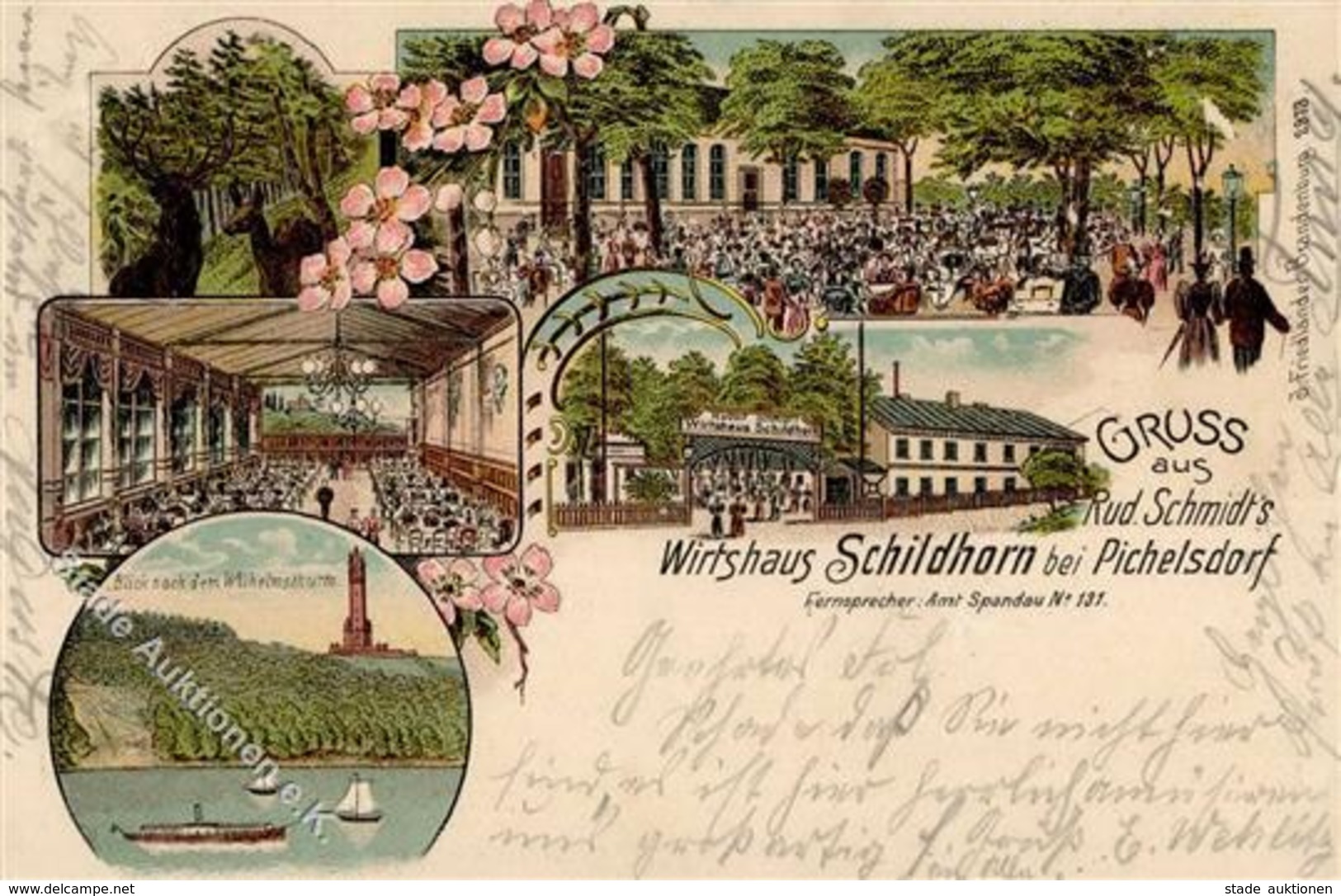 Pichelsdorf (1000) Gasthaus Schildhorn R. Schmidt Wilhelmsturm  Lithographie 1901 I-II - Kamerun