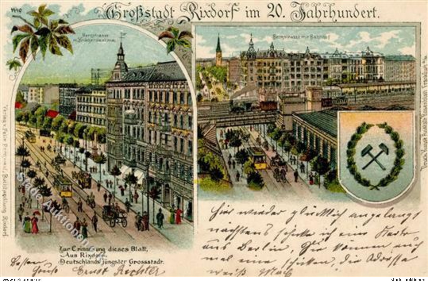 Rixdorf (1000) Bergstrasse Kriegerdenkmal Bahnhof Eisenbahn Straßenbahn 1902 I-II Chemin De Fer - Cameroun