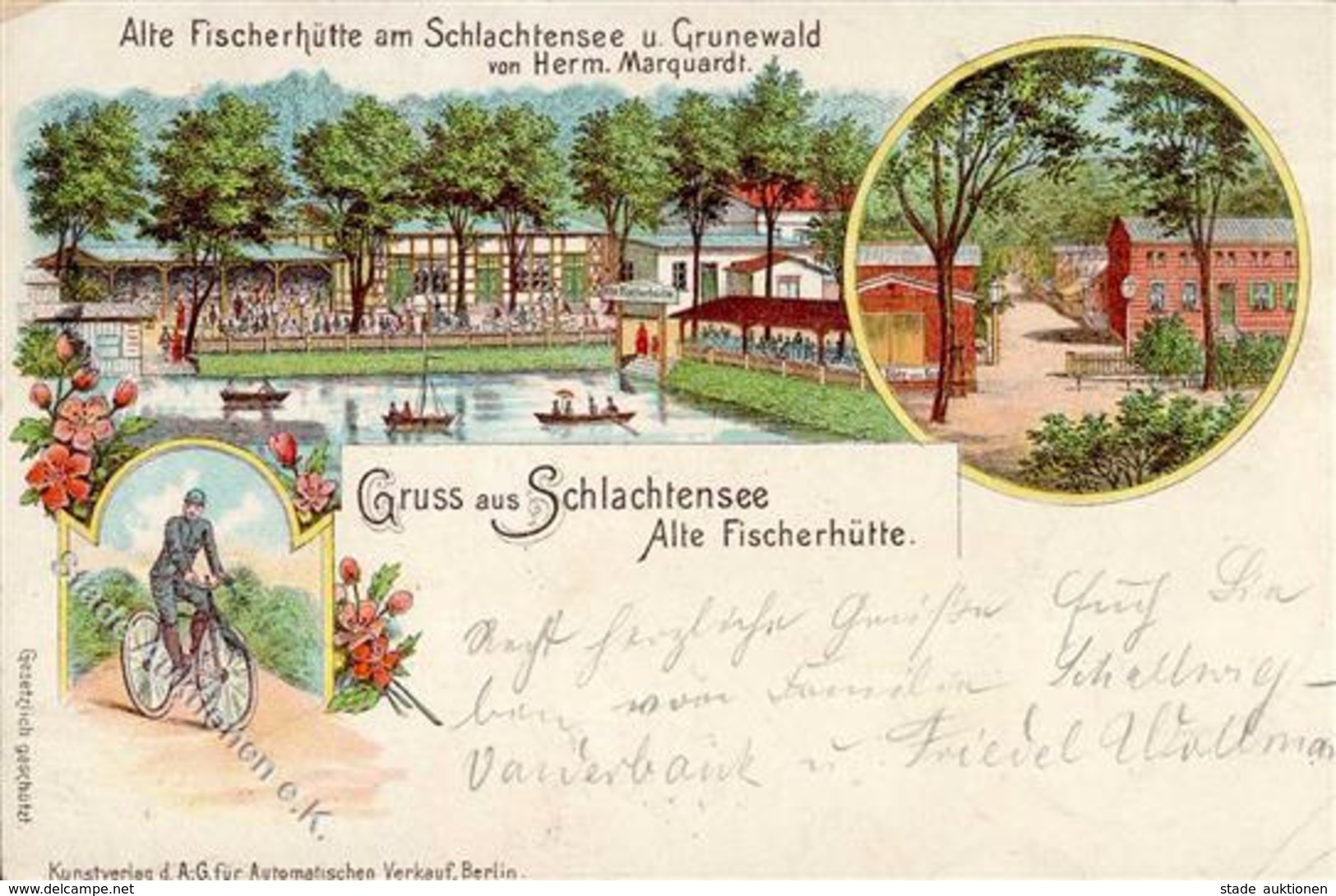 Schlachtensee (1000) Gasthaus Alte Fischerhütte H. Marquardt  Lithographie 1897 II (Stauchung) - Cameroun