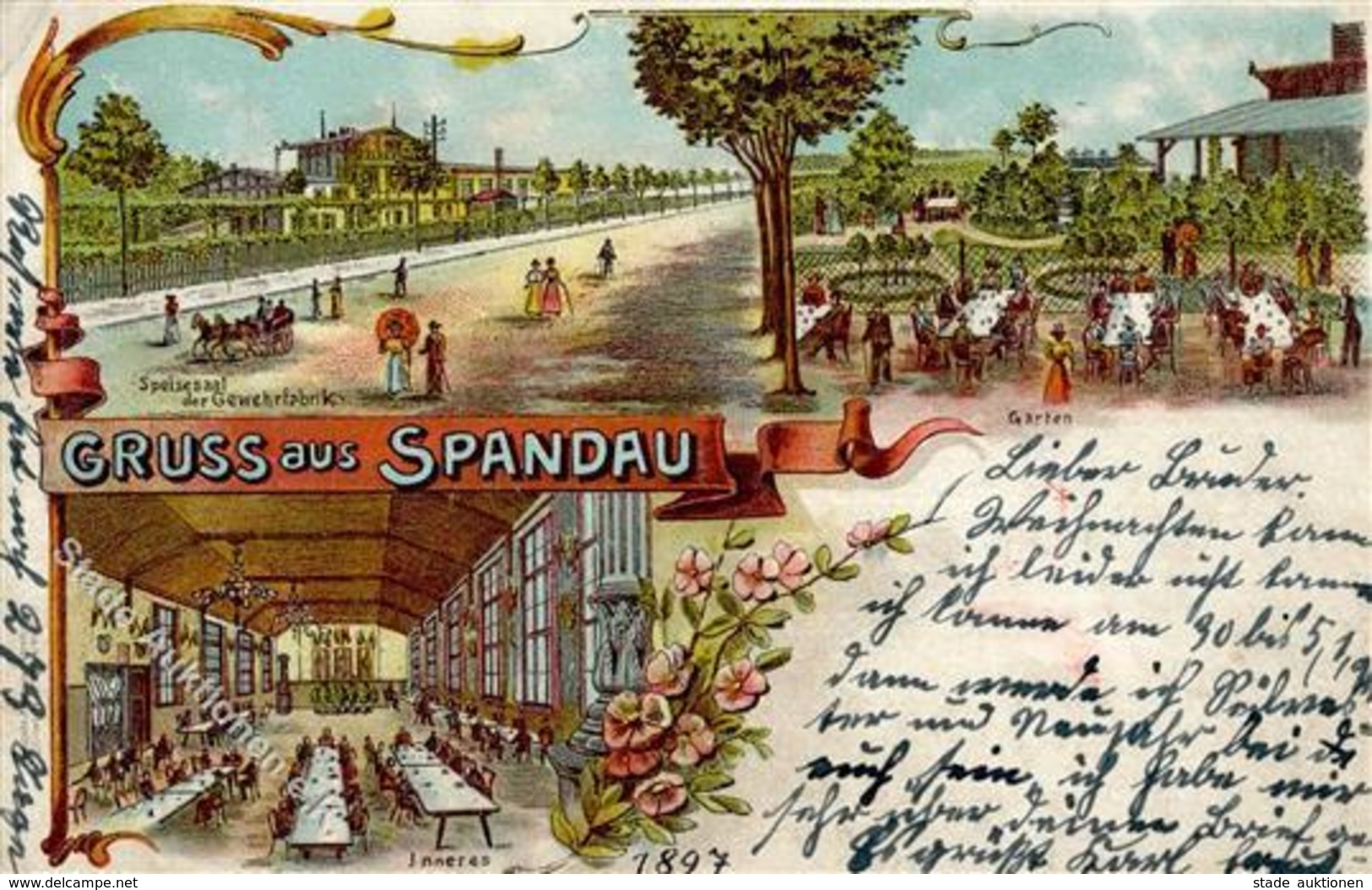 Spandau (1000) Gewehrfabrik Gasthaus Lithographie 1898 II (Stauchung) - Kamerun