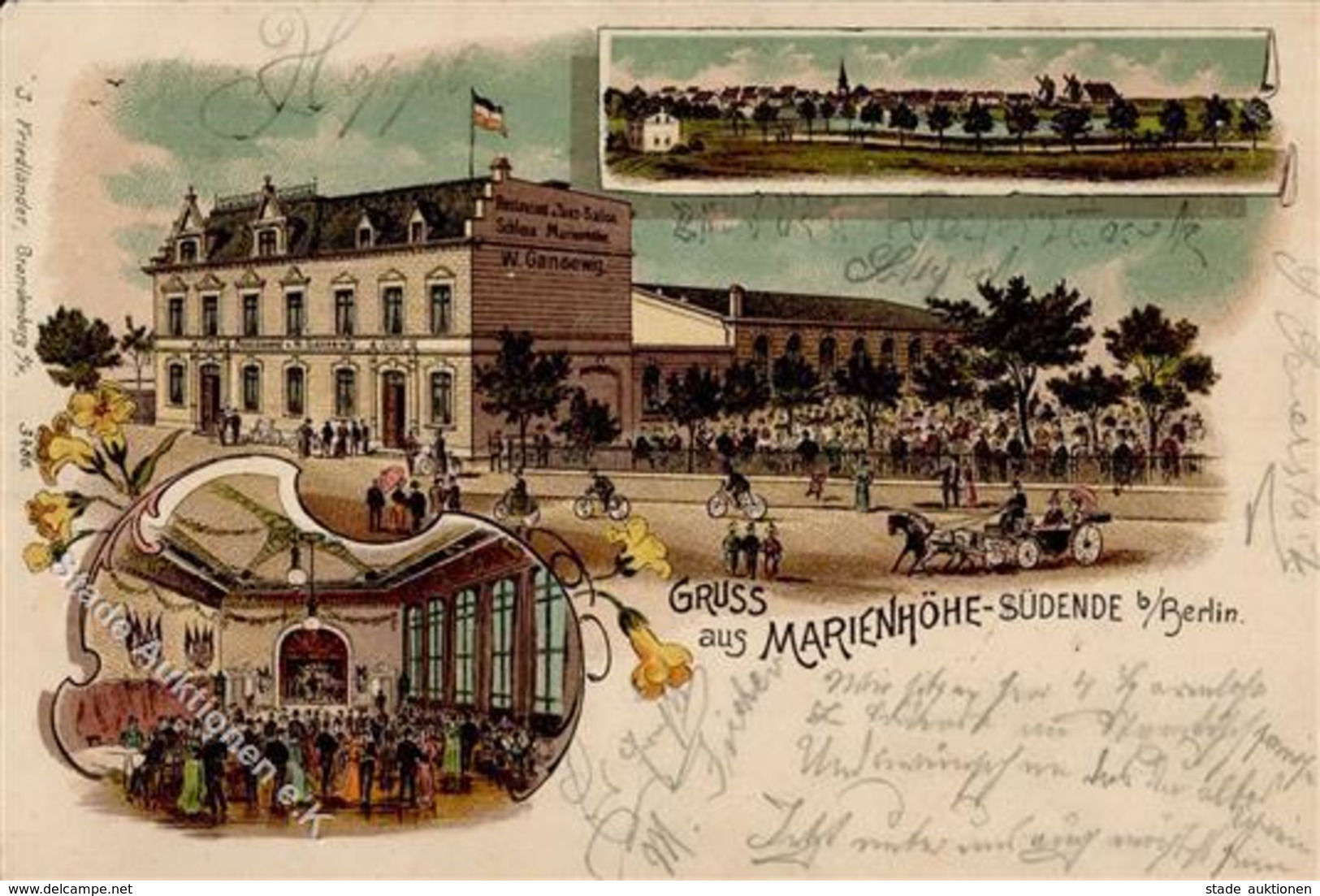 Steglitz (1000) Gasthaus Schloss Marienhöhe W. Gansewig  Lithographie 1900 I-II - Kamerun