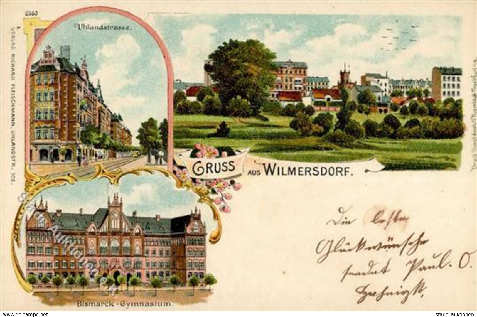 Wilmersdorf (1000) Uhlandstraße Straßenbahn Bismarck-Gymnasium  Lithographie 1901 I-II - Cameroun