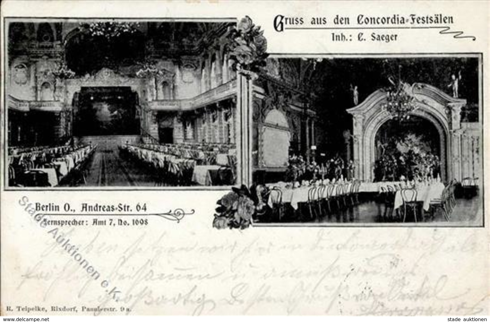 Berlin Friedrichshain (1000) Gasthaus Concordia Festsäle  1901 II (Stauchung) - Kamerun