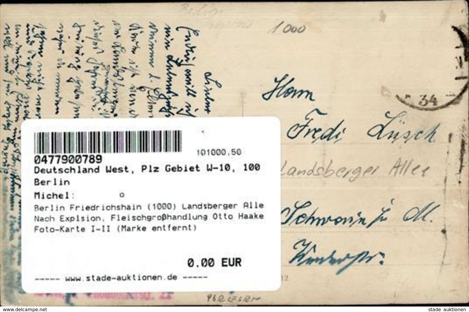 Berlin Friedrichshain (1000) Landsberger Alle Nach Explsion, Fleischgroßhandlung Otto Haake Foto-Karte I-II (Marke Entfe - Cameroun