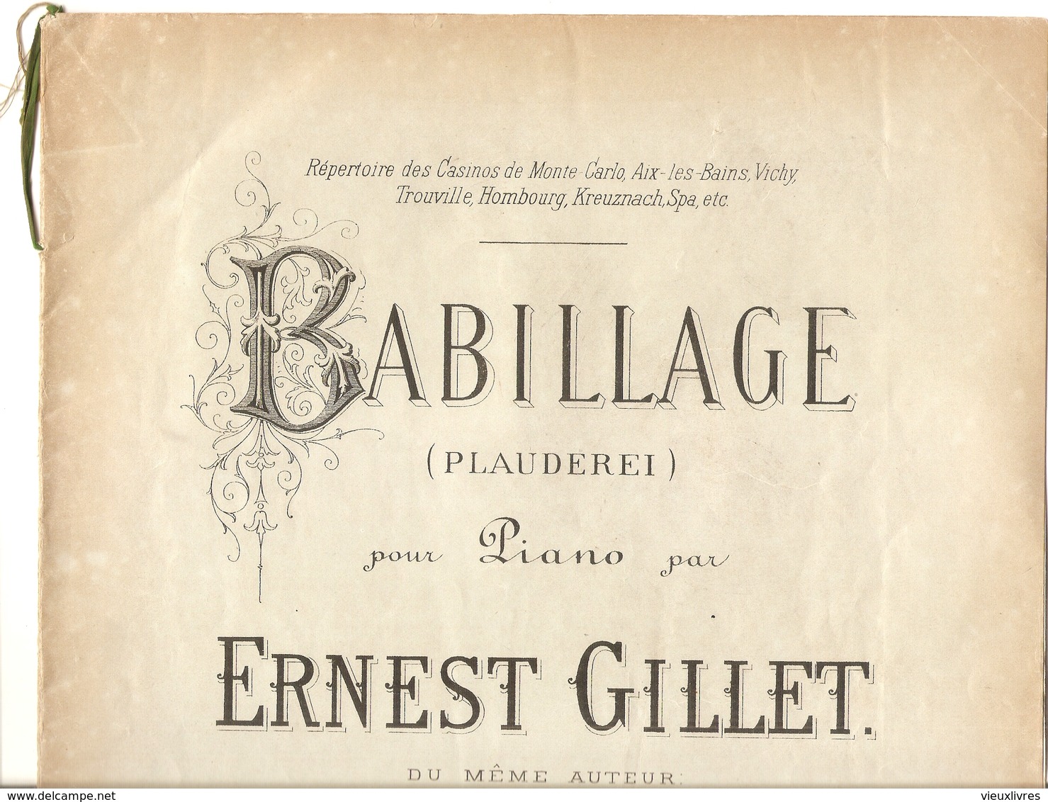 Babillage (plauderei) Pour Piano Ernest Gillet Partition Ancienne Répertoire Des Casinos De Monte-Carlo Spa Vichy - Noten & Partituren