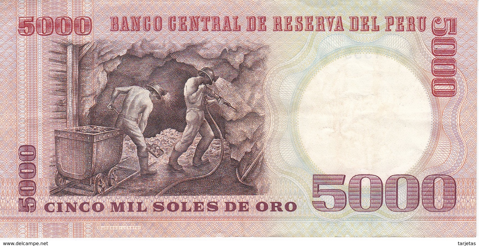 BILLETE DE PERU DE 5000 SOLES DE ORO DEL AÑO 1985 EN CALIDAD EBC (XF) (BANK NOTE) - Perú