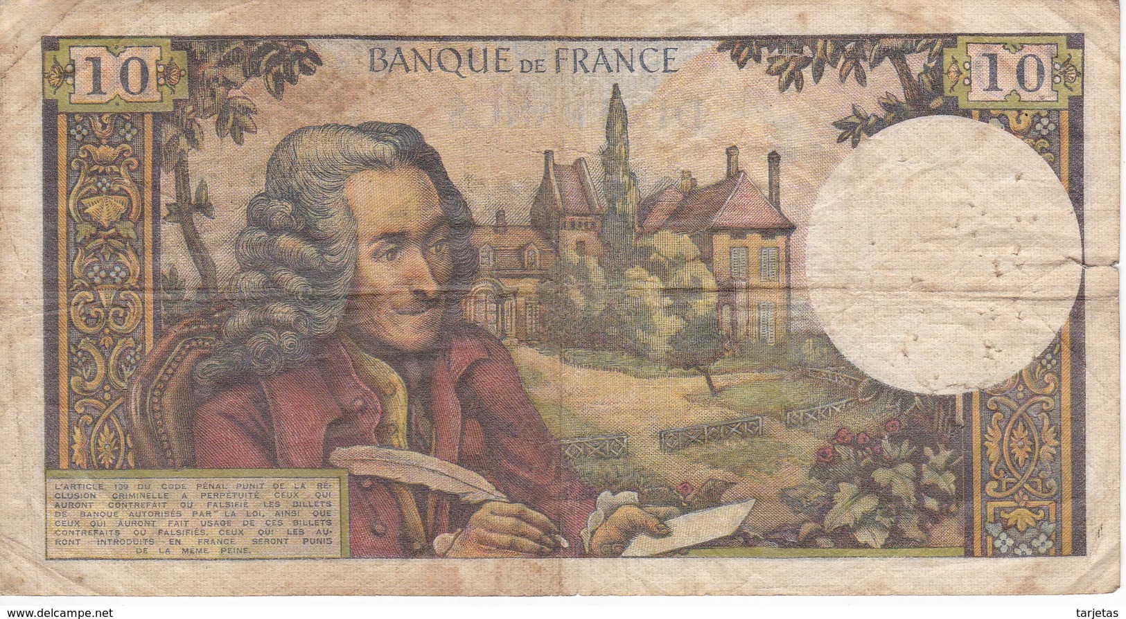 BILLETE DE FRANCIA DE 10 FRANCS DEL 11-7-1963 (BANKNOTE) VOLTAIRE - 10 F 1963-1973 ''Voltaire''