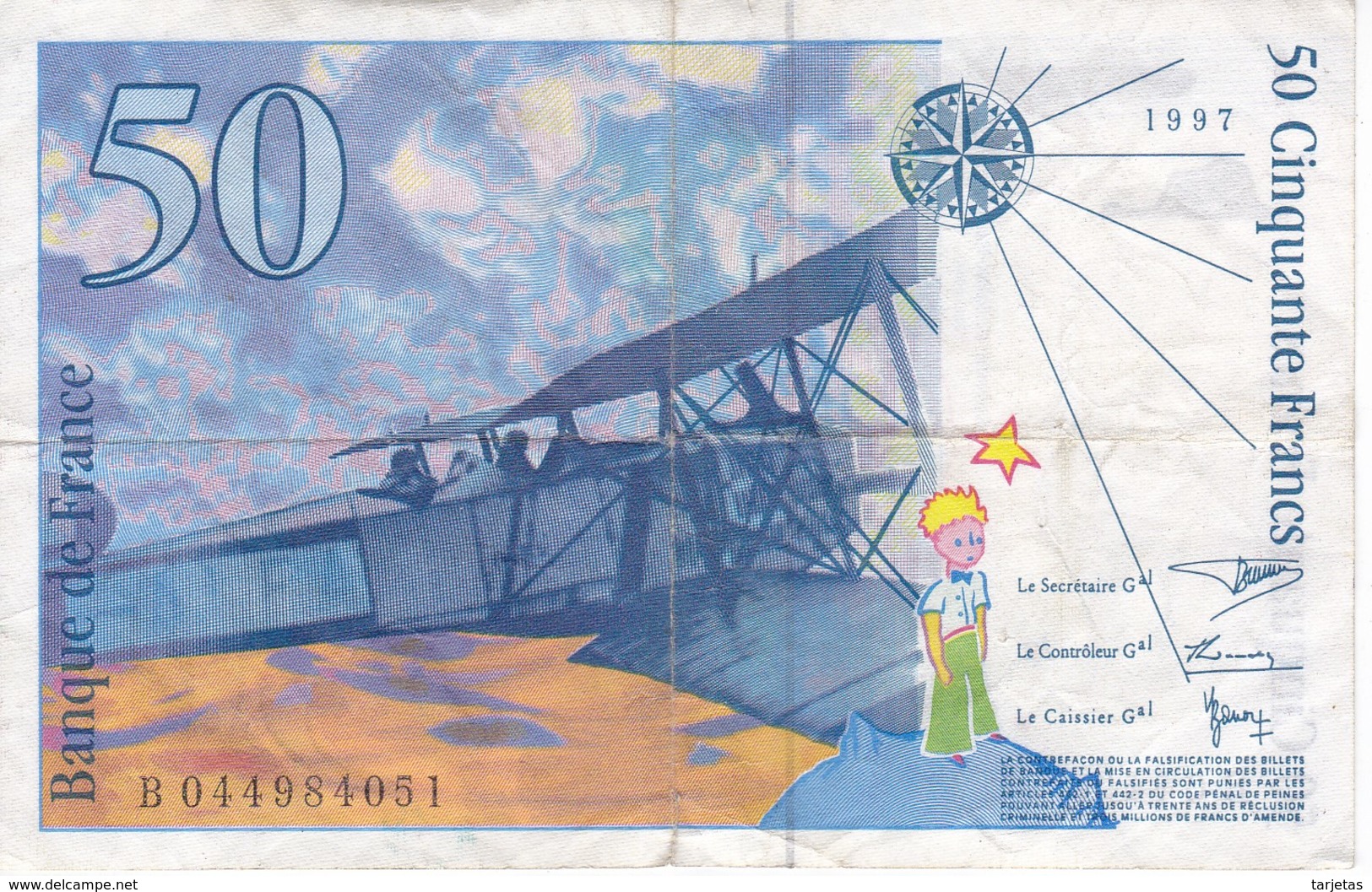 BILLETE DE FRANCIA DE 50 FRANCS DEL AÑO 1997  (BANKNOTE) EXUPERY - 50 F 1992-1999 ''St Exupéry''