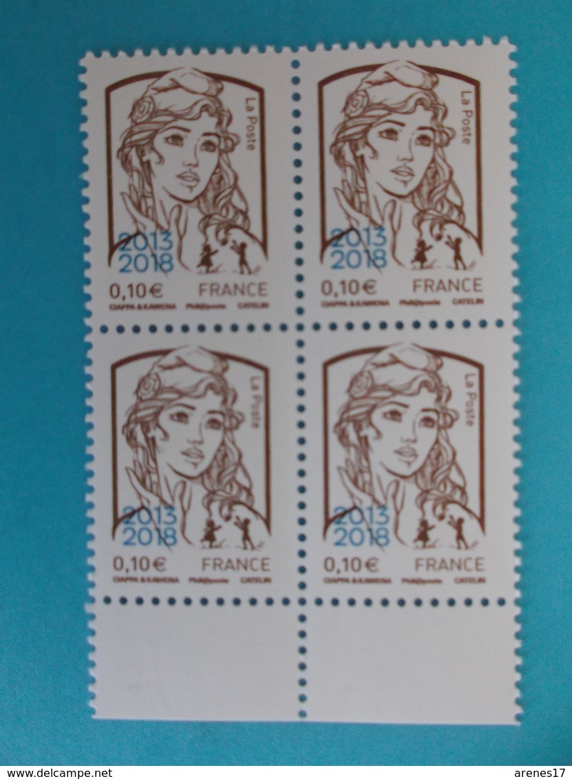 TIMBRE : No:5234 , MARIANNE Et La JEUNESSE,surchargée 2013-2018 Bloc De 4 Bas De Feuille,2018,XX,timbres Bon état - 2013-2018 Marianne Of Ciappa-Kawena